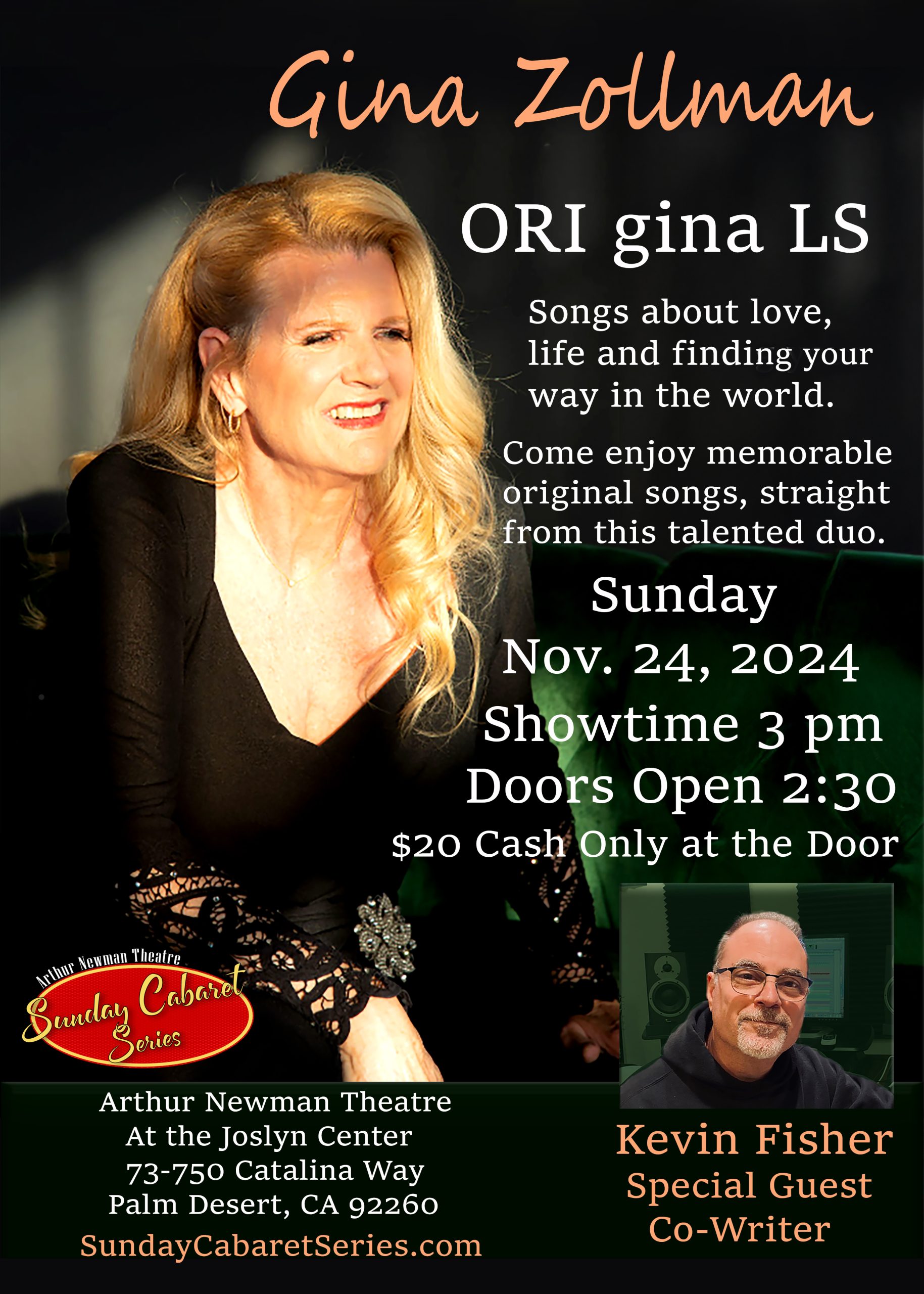 Gina Zollman To Perform Her Show “ORI gina LS” At The Arthur Newman Theatre, Palm Desert, CA, Sunday 11/24/24